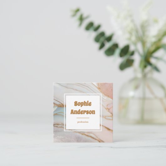 Elegant Blush & Gold Marble Square Business Card スクエア名刺 (スタンド正面)