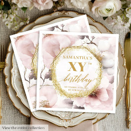 Elegant Blush Gold Watercolor 80 Birthday Napkins スタンダードカクテルナプキン