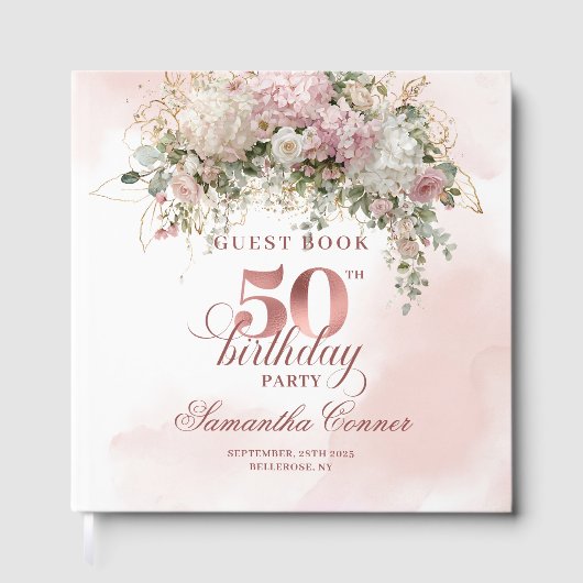 Elegant Blush Greenery 50th Birthday Guest Book ゲストブック (正面)