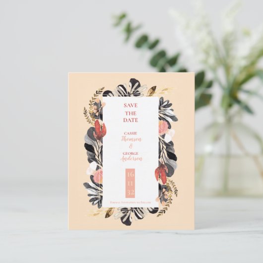 Elegant Blush & Navy Floral Wedding Save the Date (スタンド正面)