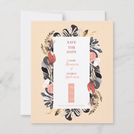 Elegant Blush & Navy Floral Wedding Save the Date (正面)