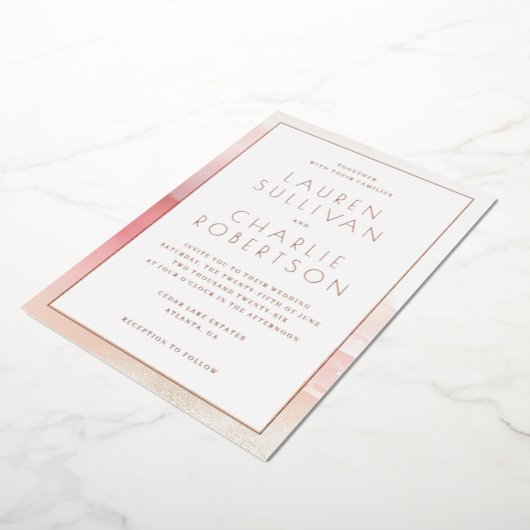 Elegant Blush Ombre Wedding Invitation 箔招待状 (回転した状態)