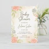 Elegant Blush Peach Floral Baby Shower Invitation  招待状 (スタンド正面)