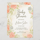 Elegant Blush Peach Floral Baby Shower Invitation  招待状 (正面/裏面)