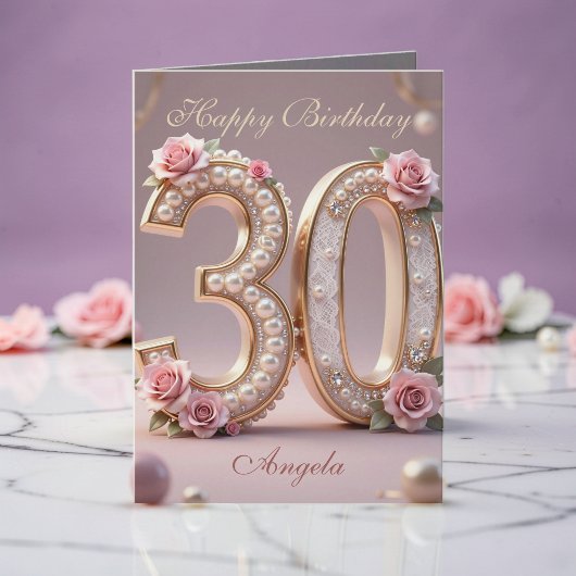 Elegant Blush Pearl Floral 30th Milestone Birthday カード