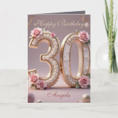 Elegant Blush Pearl Floral 30th Milestone Birthday カード (正面)