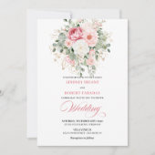 Elegant Blush Peony Botanical Gold Wedding Invite 招待状 (正面)