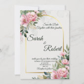 Elegant Blush Peony Floral Save The Date Card 招待状 (正面)