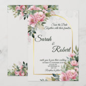 Elegant Blush Peony Floral Save The Date Card 招待状 (正面/裏面)