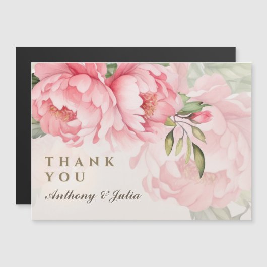 Elegant Blush Peony Wedding Thank You Magnet (正面/裏面)