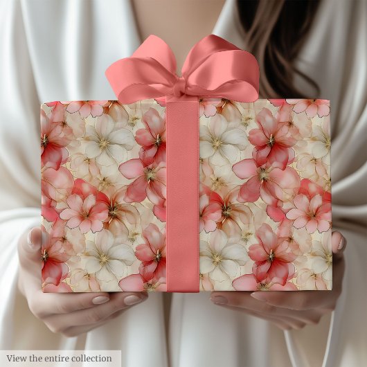 Elegant blush pink and gold floral birthday wrap ラッピングペーパー