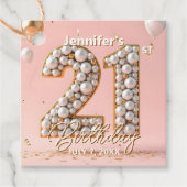 Elegant Blush Pink and Gold Pearls 21st Birthday フェイバータグ (正面)