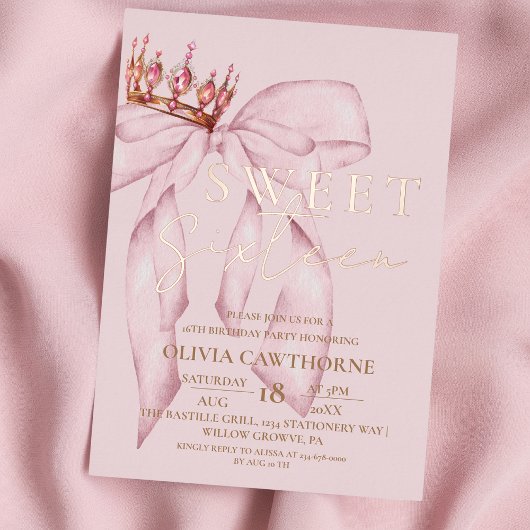 Elegant Blush Pink and Rose Gold Sweet 16  箔招待状