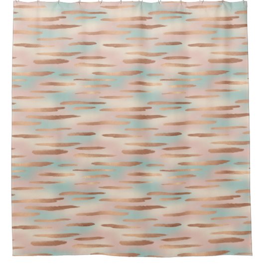 Elegant Blush Pink, Aqua & Gold Seamless Pattern シャワーカーテン (正面)
