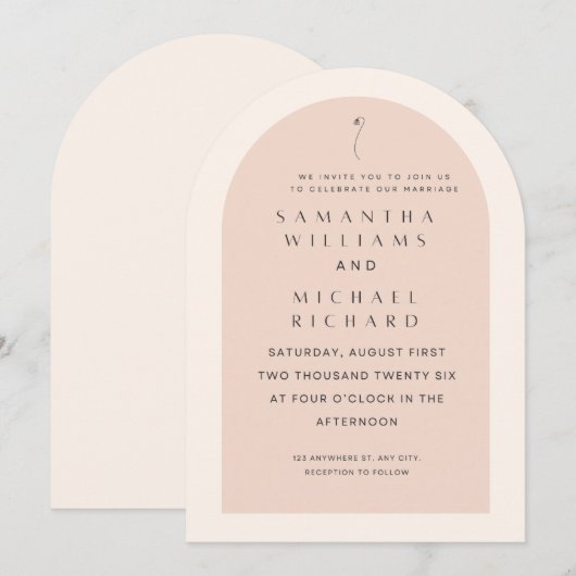Elegant Blush Pink Arch Wedding Invitation - Custo 招待状 (正面/裏面)