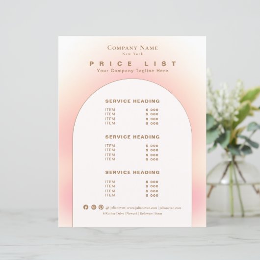 Elegant Blush Pink Beige Ombre Gradient Price List (スタンド正面)