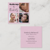 Elegant Blush Pink Black Script 3 Photo スクエア名刺 (正面/裏面)