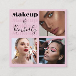 Elegant Blush Pink Black Script 3 Photo スクエア名刺