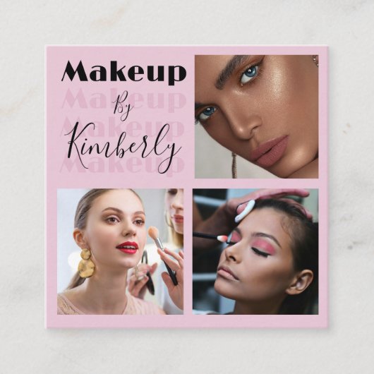 Elegant Blush Pink Black Script 3 Photo スクエア名刺 (正面)