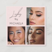 Elegant Blush Pink Black Script 3 Photo Lashes スクエア名刺 (正面)