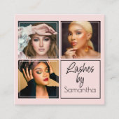 Elegant Blush Pink Black Script 3 Photo Lashes スクエア名刺 (正面)