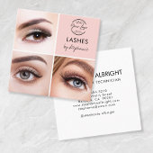 Elegant Blush Pink Black Script 3 Photo Lashes スクエア名刺