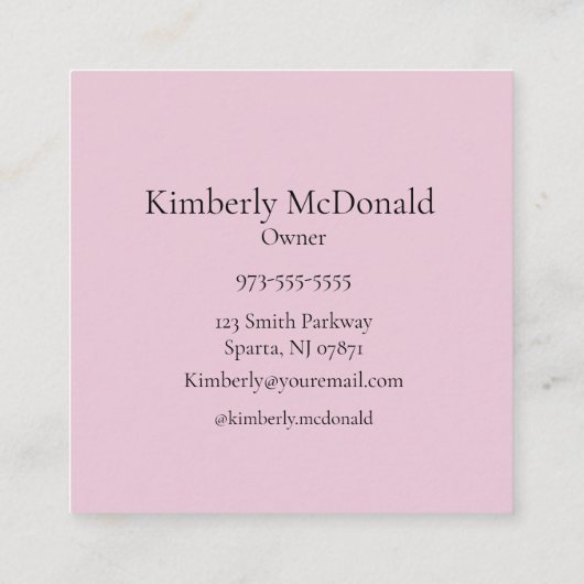 Elegant Blush Pink Black Script 3 Photo Lashes スクエア名刺 (裏面)
