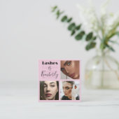 Elegant Blush Pink Black Script 3 Photo Lashes スクエア名刺 (スタンド正面)