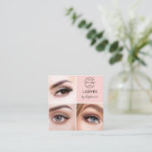 Elegant Blush Pink Black Script 3 Photo Lashes スクエア名刺 (スタンド正面)