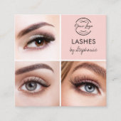 Elegant Blush Pink Black Script 3 Photo Lashes スクエア名刺 (正面)