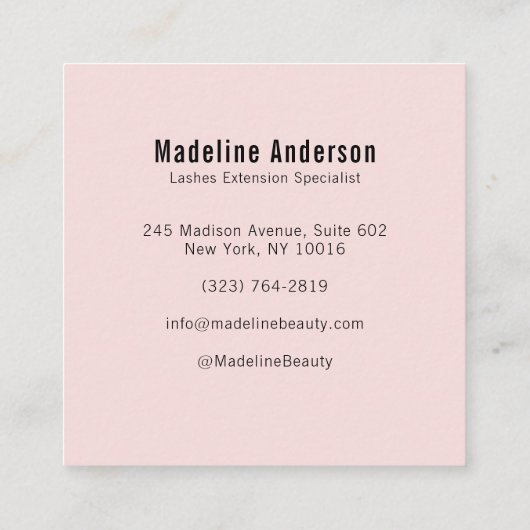 Elegant Blush Pink Black Script 3 Photo Lashes スクエア名刺 (裏面)