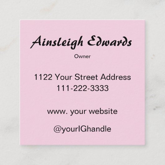 Elegant Blush Pink Black Script 3 Photo Makeup スクエア名刺 (裏面)