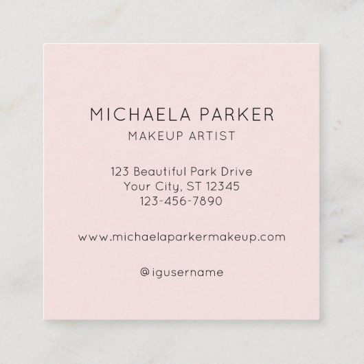 Elegant Blush Pink Black Script 3 Photo Makeup  スクエア名刺 (裏面)