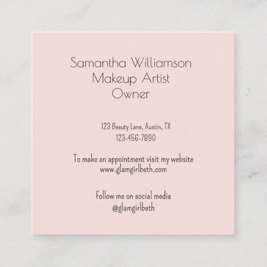 Elegant Blush Pink Black Script 3 Photo Makeup スクエア名刺 (裏面)