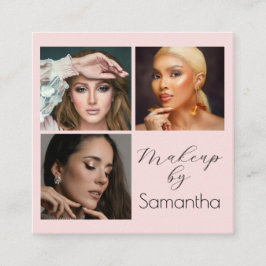 Elegant Blush Pink Black Script 3 Photo Makeup スクエア名刺
