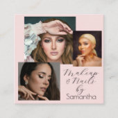 Elegant Blush Pink Black Script 3 Photo Makeup  スクエア名刺 (正面)