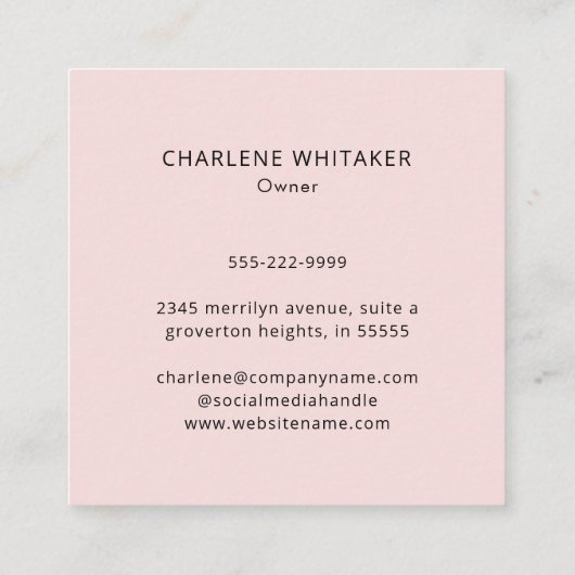 Elegant Blush Pink Black Script 3 Photo Makeup スクエア名刺 (裏面)