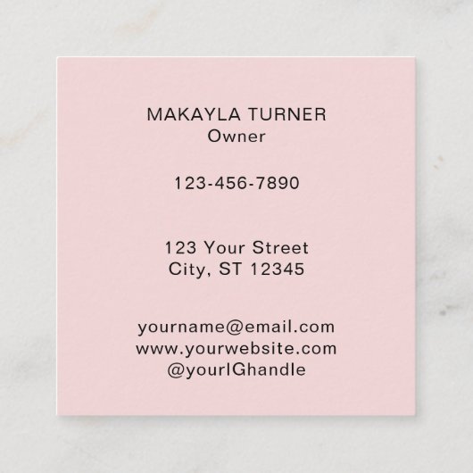 Elegant Blush Pink Black Script 3 Photo Makeup スクエア名刺 (裏面)