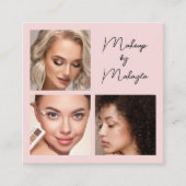 Elegant Blush Pink Black Script 3 Photo Makeup スクエア名刺 (正面)