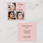 Elegant Blush Pink Black Script 3 Photo Makeup スクエア名刺 (正面/裏面)