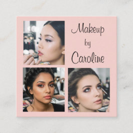Elegant Blush Pink Black Script 3 Photo Makeup スクエア名刺