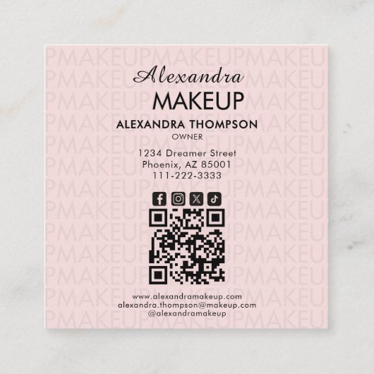 Elegant Blush Pink Black Script 3 Photo Makeup スクエア名刺 (裏面)
