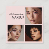 Elegant Blush Pink Black Script 3 Photo Makeup スクエア名刺 (正面)