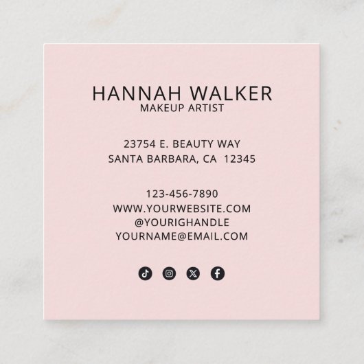 Elegant Blush Pink Black Script 3 Photo Makeup  スクエア名刺 (裏面)