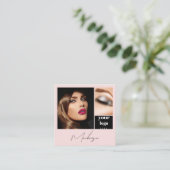 Elegant Blush Pink Black Script 3 Photo Makeup スクエア名刺 (スタンド正面)