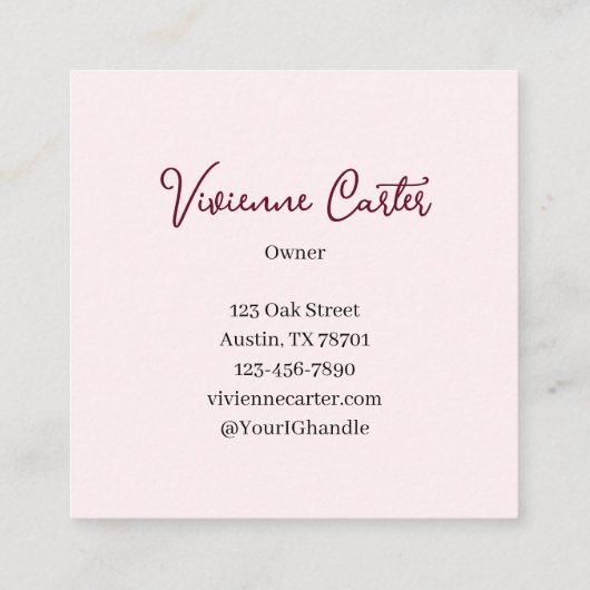 Elegant Blush Pink Black Script 3 Photo Makeup スクエア名刺 (裏面)