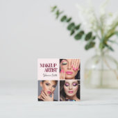 Elegant Blush Pink Black Script 3 Photo Makeup スクエア名刺 (スタンド正面)