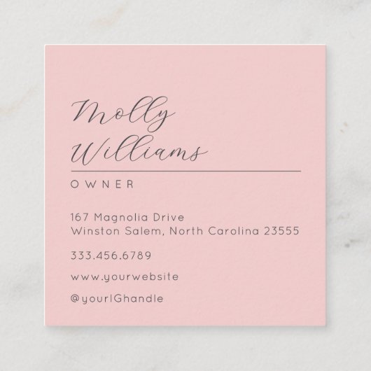 Elegant Blush Pink Black Script 3 Photo Makeup スクエア名刺 (裏面)