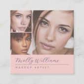 Elegant Blush Pink Black Script 3 Photo Makeup スクエア名刺 (正面)