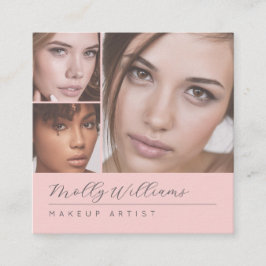 Elegant Blush Pink Black Script 3 Photo Makeup スクエア名刺